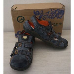 TMA Eyes 27802 Women's Sz 7 Black/Orange Closed Toe Cut-Out Leather Sandals